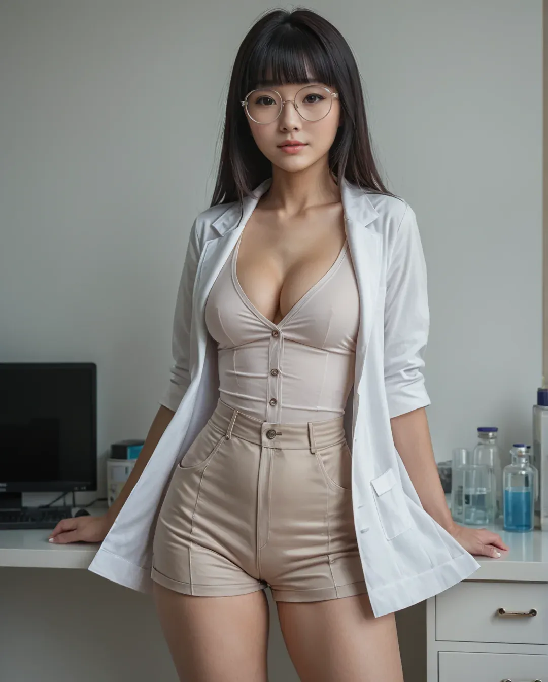 白衣と眼鏡の女性キャラクター